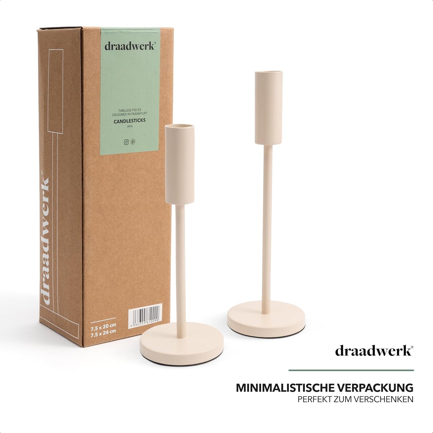 Kerzenhalter 2er Set | Für Stabkerzen und Spitzkerzen (Creme)