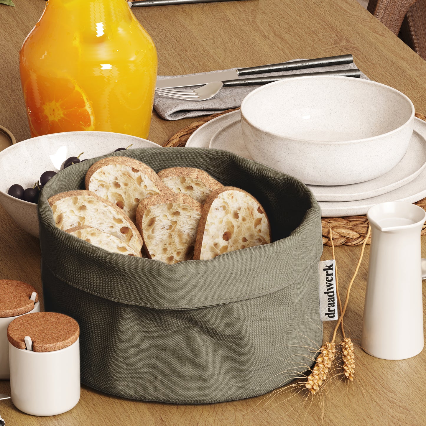 Brotkorb Stoff | Brötchenkorb | Aufbewahrungskorb Grün/Khaki