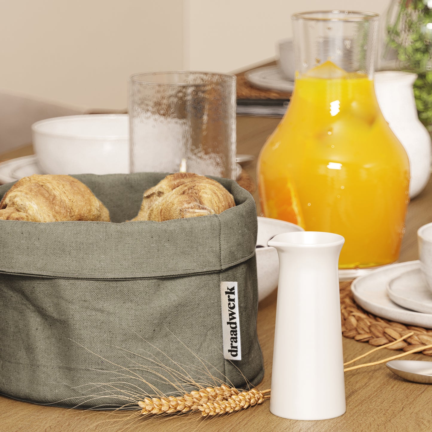Brotkorb Stoff | Brötchenkorb | Aufbewahrungskorb Grün/Khaki
