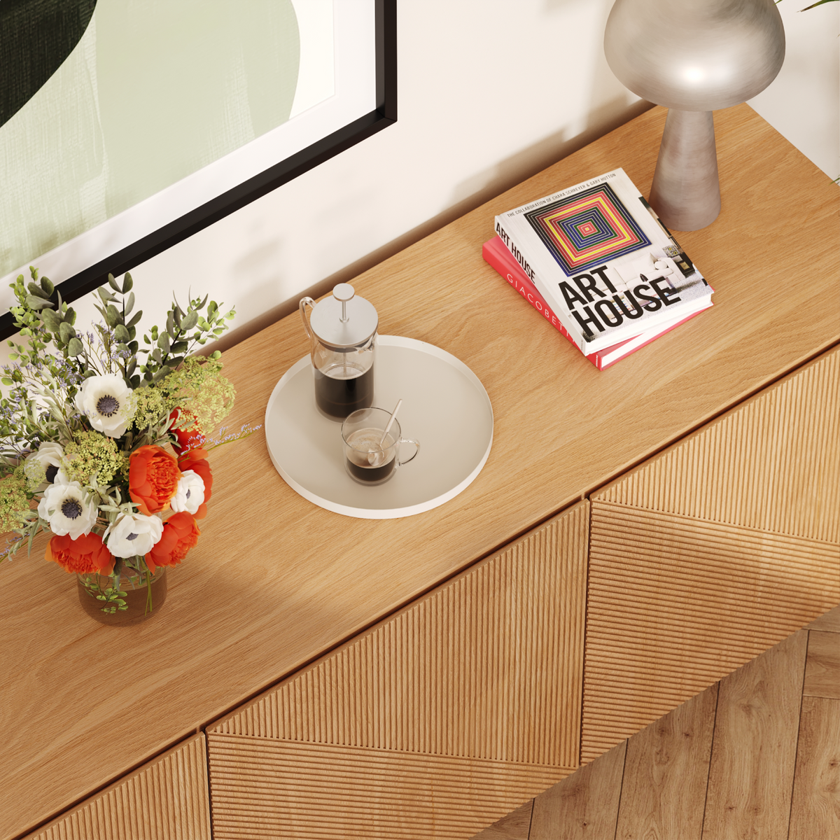 Deko Tablett | 30cm Durchmesser | Metall (Creme)