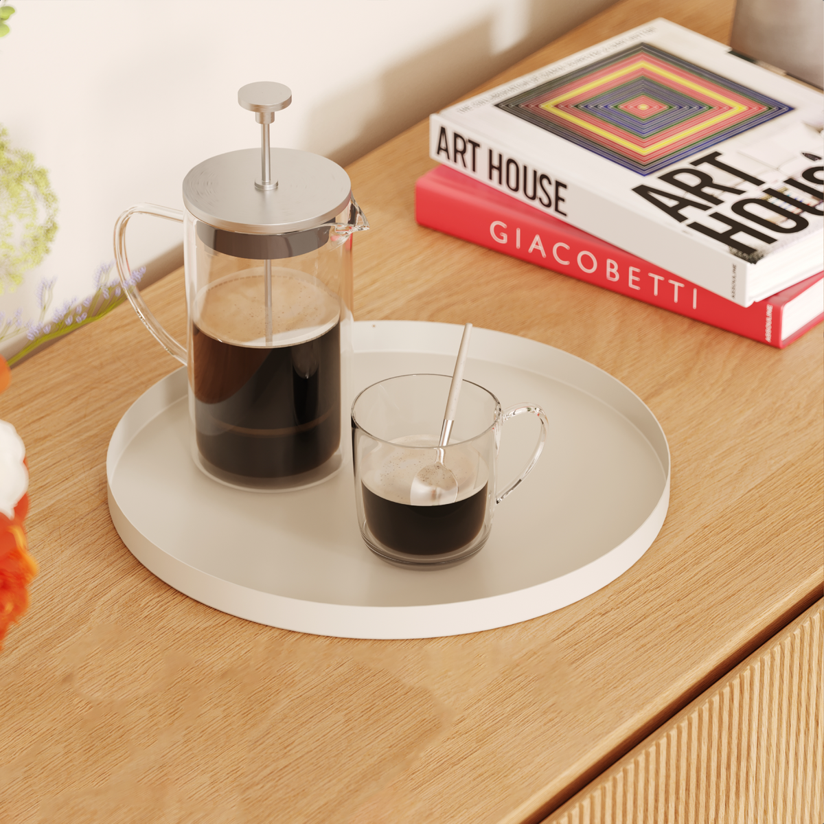 Deko Tablett | 30cm Durchmesser | Metall (Creme)