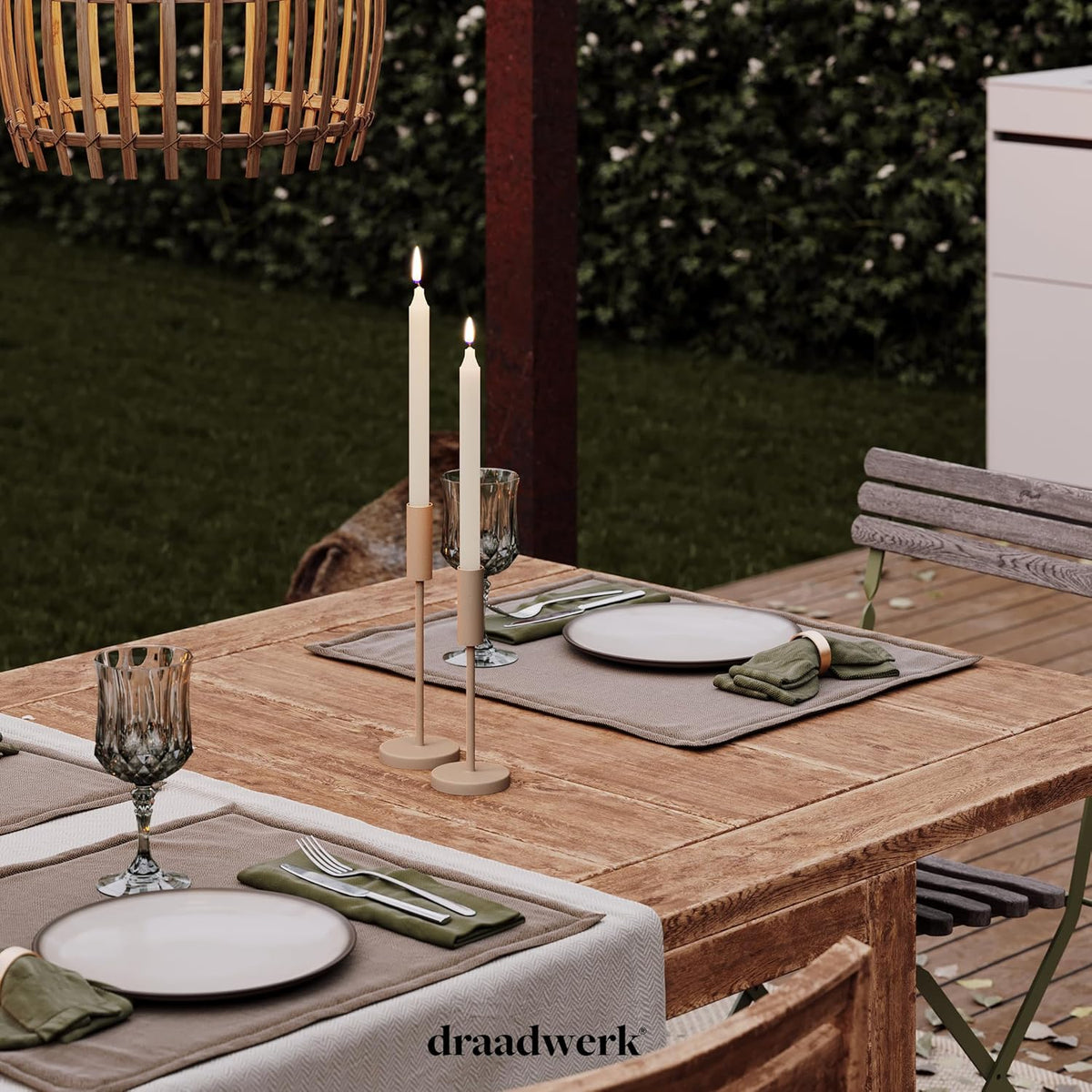 Kerzenhalter 2er Set | Für Stabkerzen und Spitzkerzen (Creme)