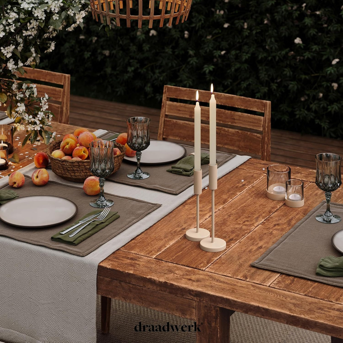 Kerzenhalter 2er Set | Für Stabkerzen und Spitzkerzen (Creme)