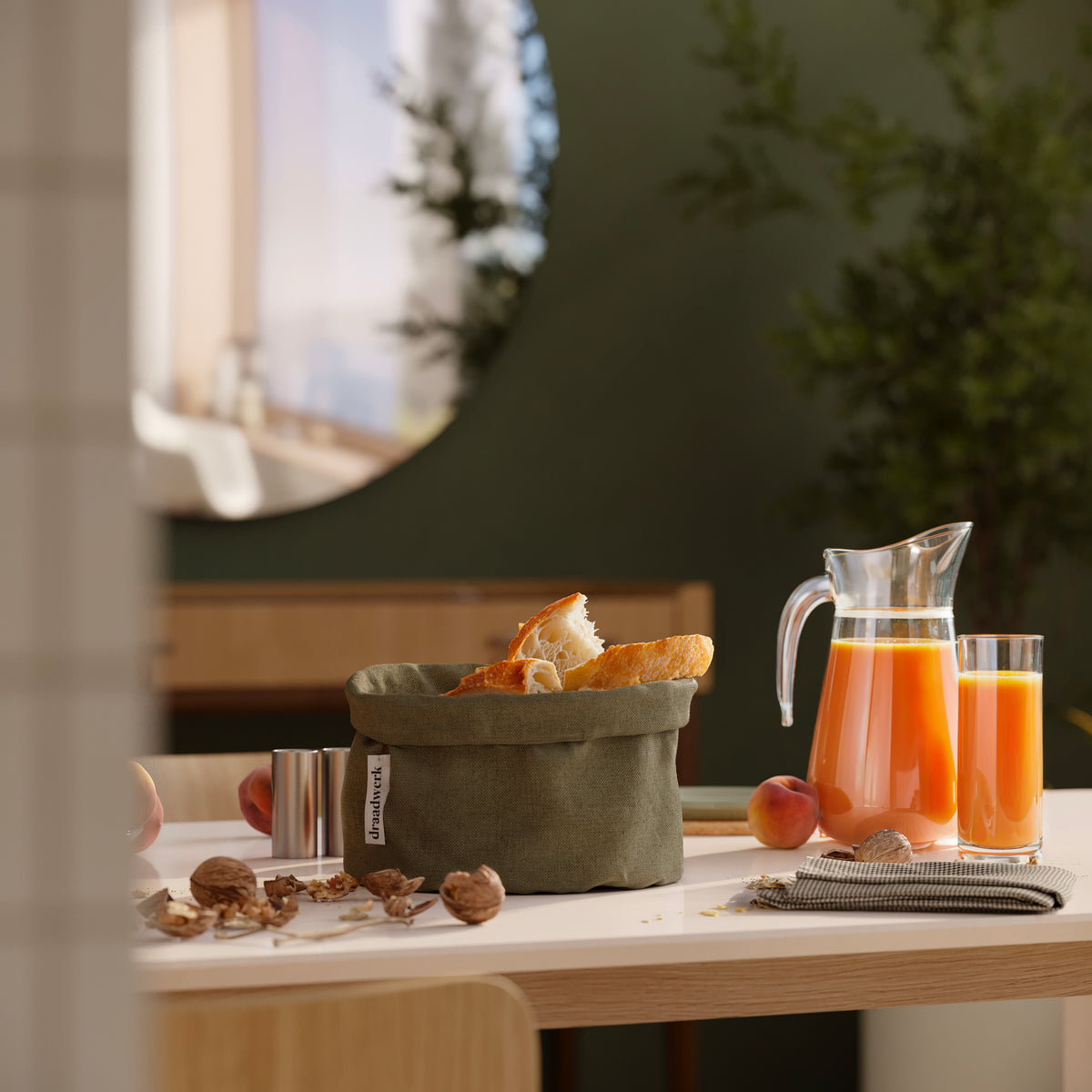 Brotkorb Stoff | Brötchenkorb | Aufbewahrungskorb Grün/Khaki