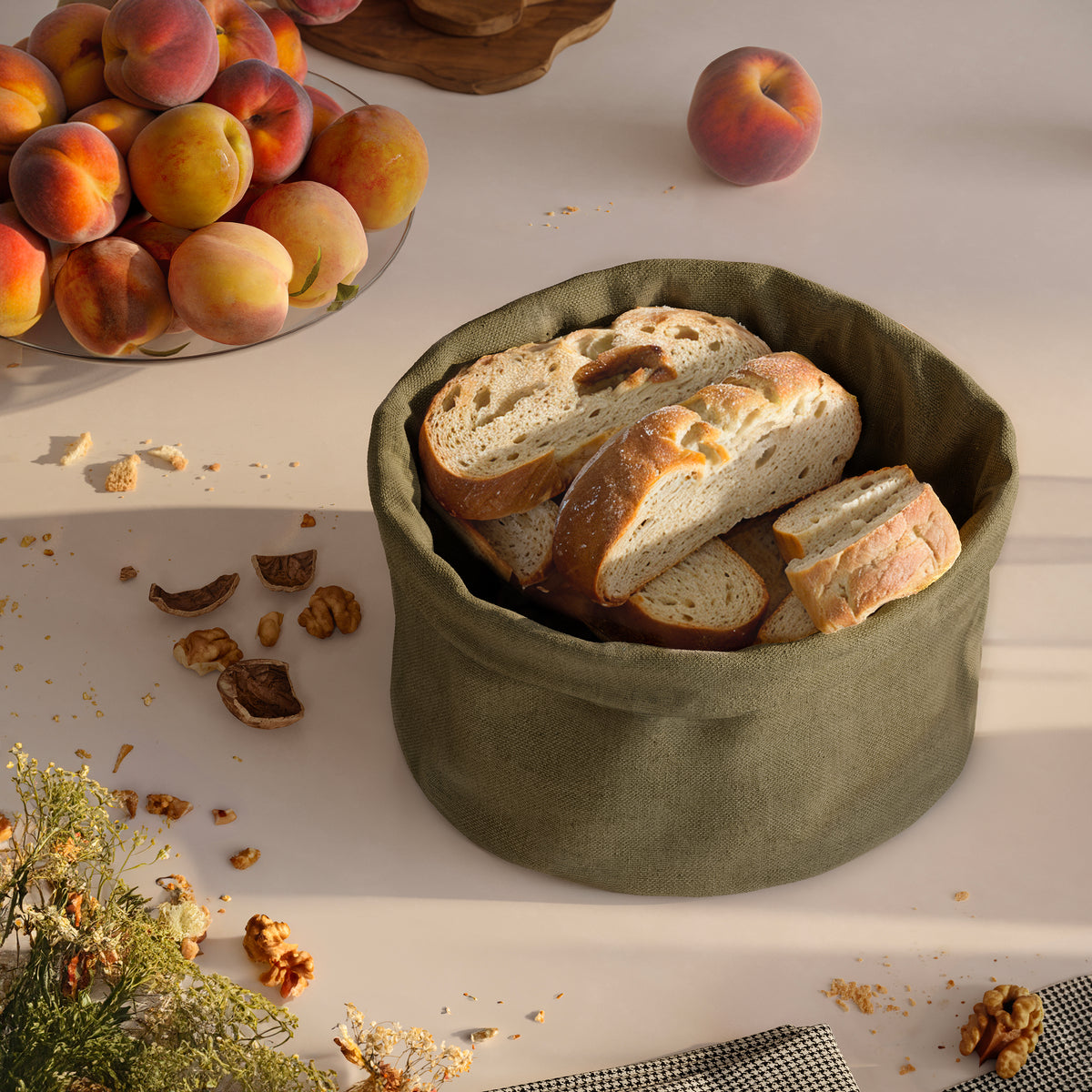 Brotkorb Stoff | Brötchenkorb | Aufbewahrungskorb Grün/Khaki