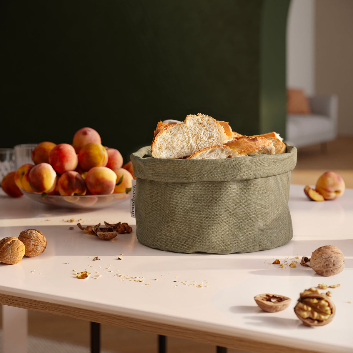 Brotkorb Stoff | Brötchenkorb | Aufbewahrungskorb Grün/Khaki