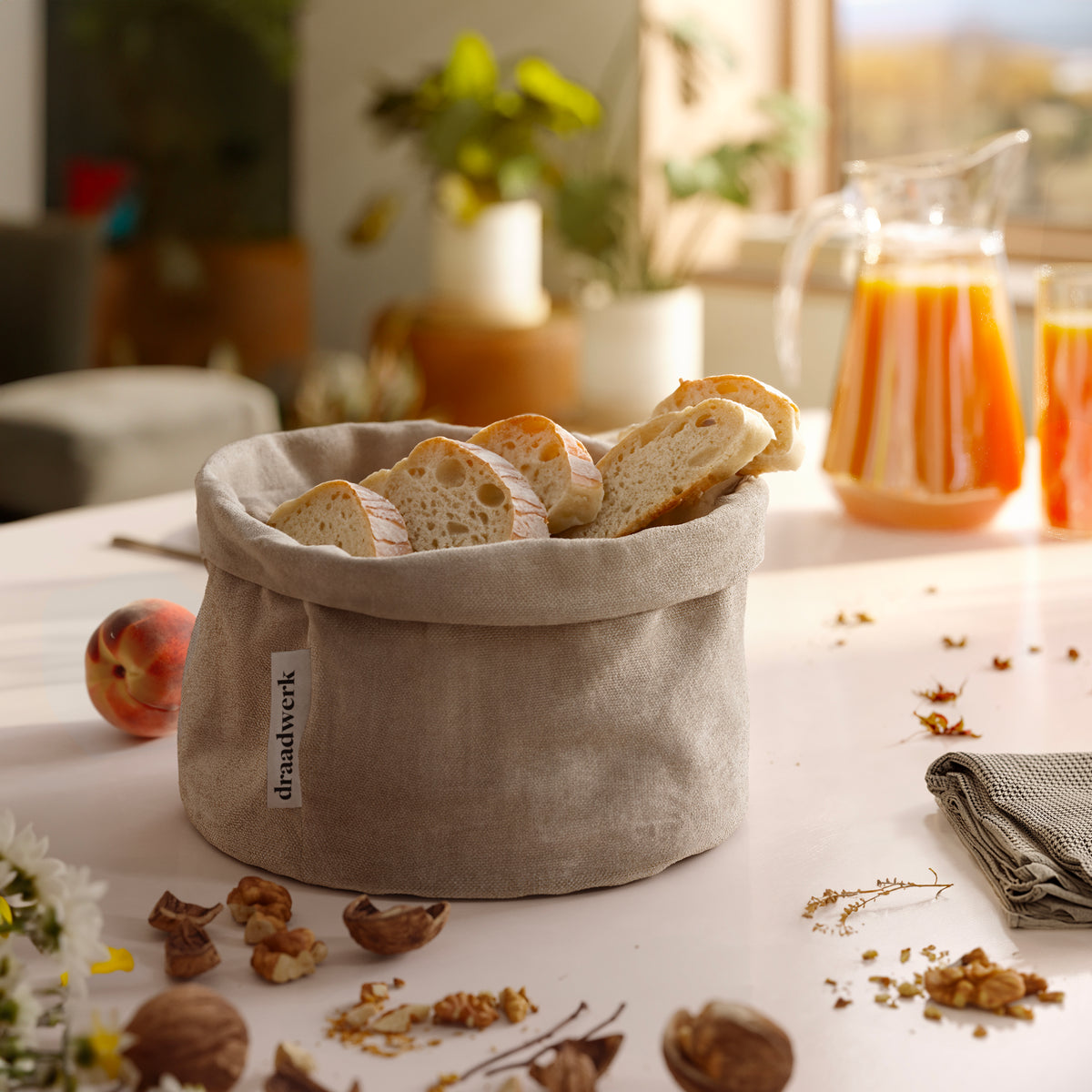 Brotkorb Stoff | Brötchenkorb | Aufbewahrungskorb Nature/Beige