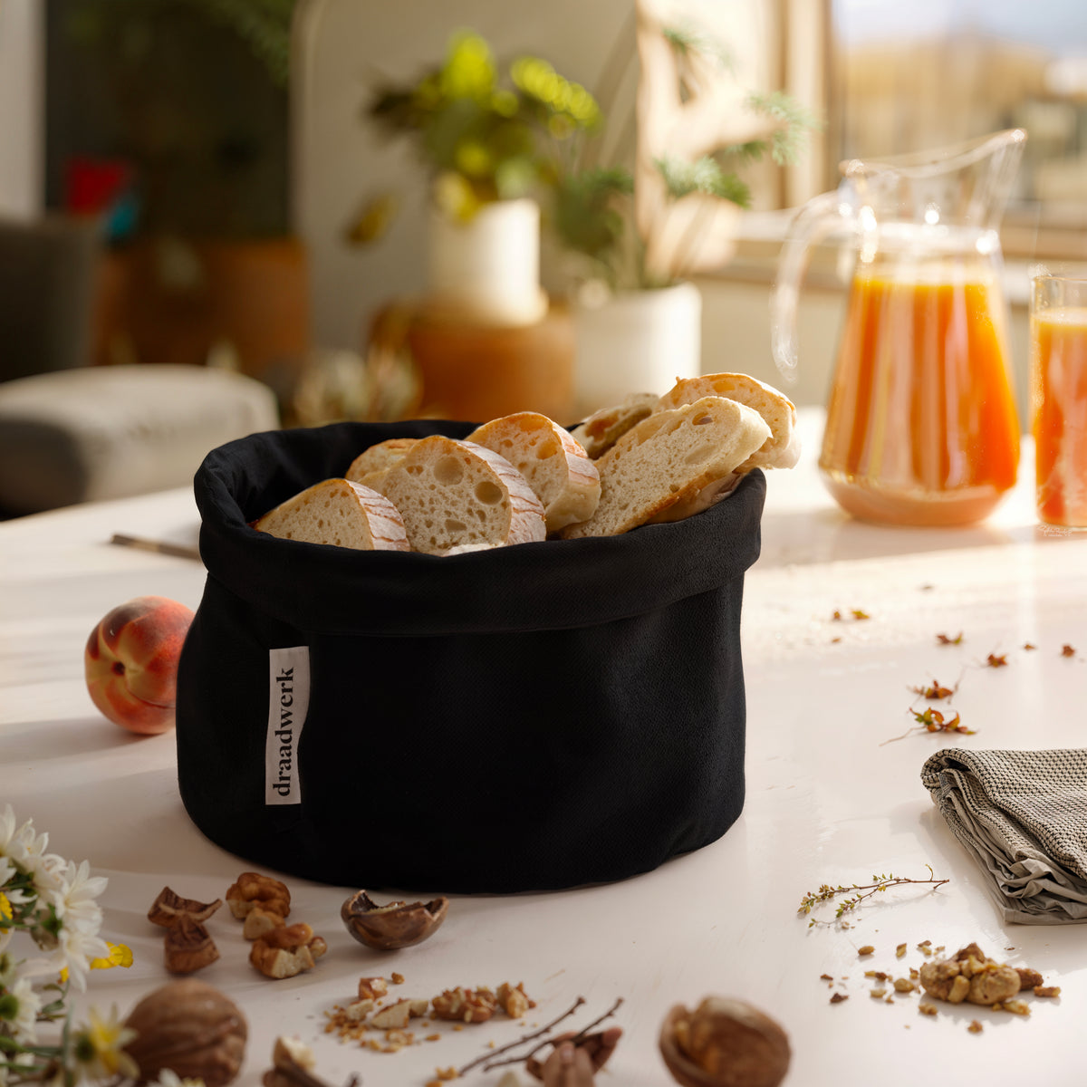 Brotkorb Stoff | Brötchenkorb | Aufbewahrungskorb Schwarz