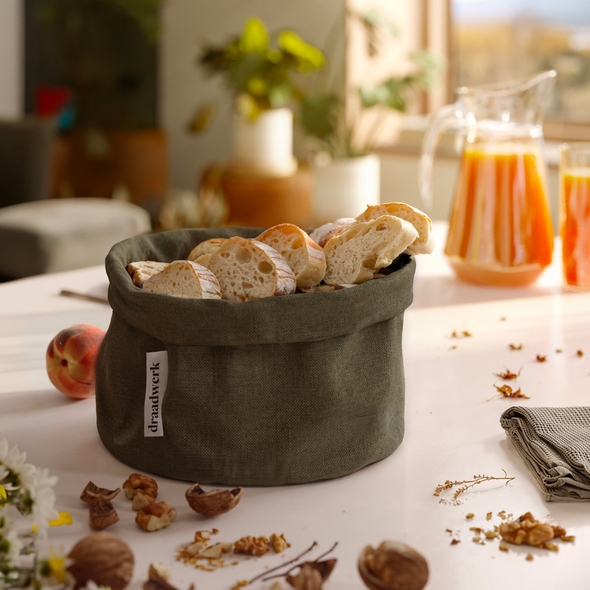 Brotkorb Stoff | Brötchenkorb | Aufbewahrungskorb Grün/Khaki