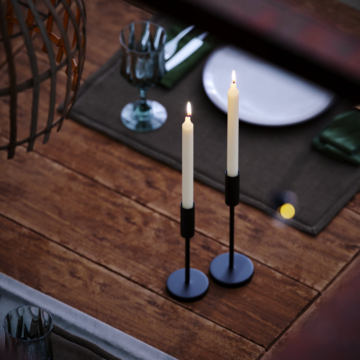 Kerzenhalter 2er Set | Für Stabkerzen und Spitzkerzen (Schwarz)
