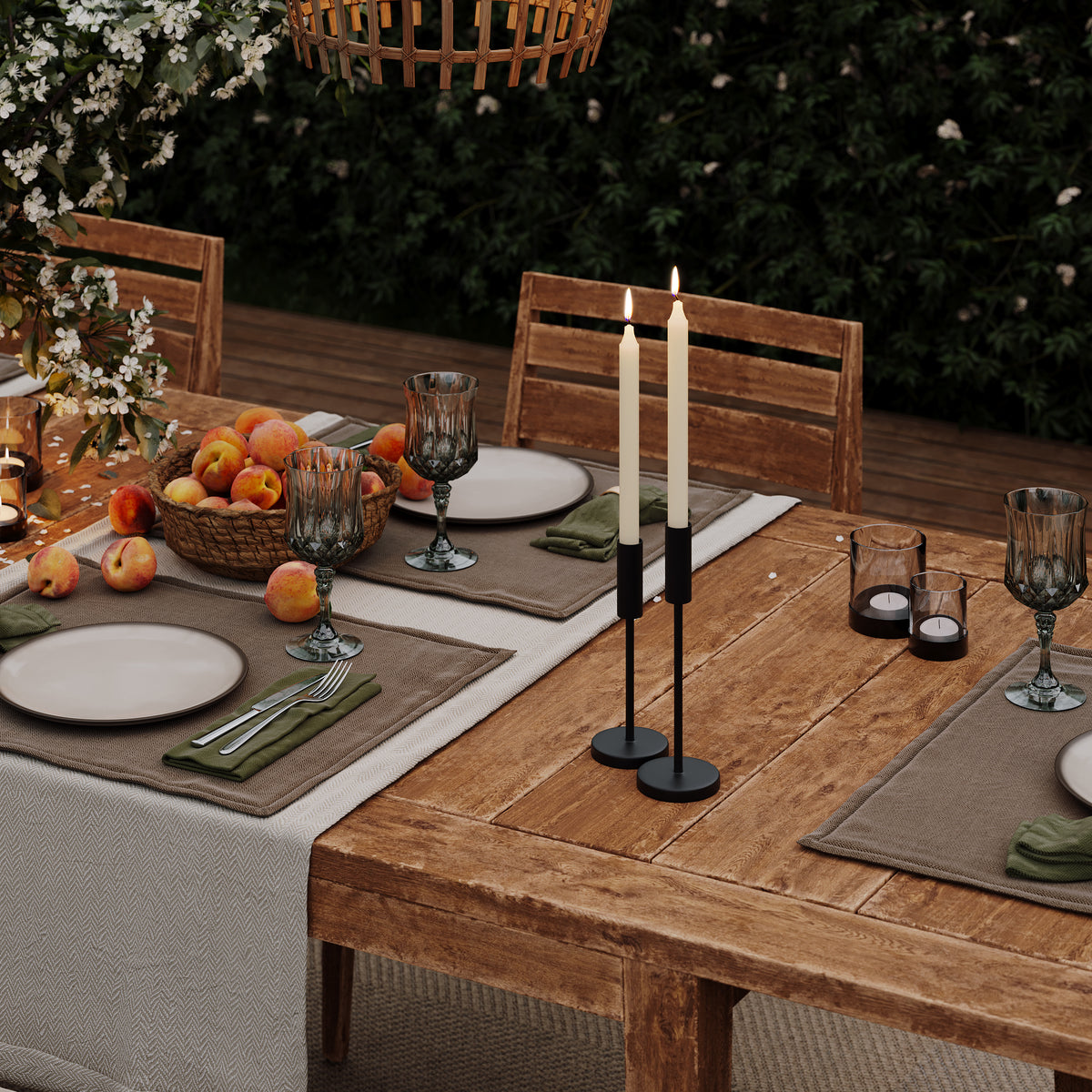 Kerzenhalter 2er Set | Für Stabkerzen und Spitzkerzen (Schwarz)