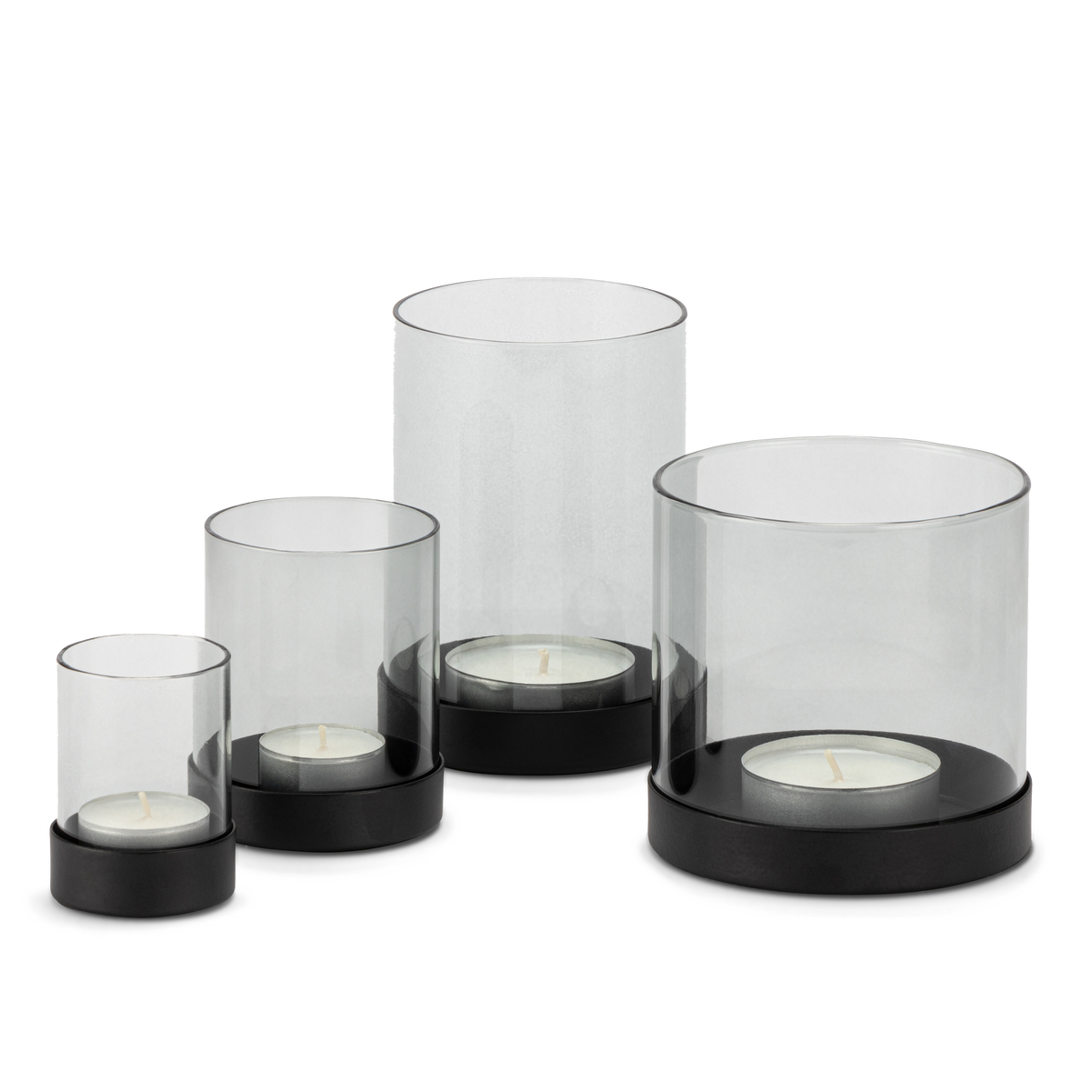 Windlicht 4er Set | Teelichtgläser | Pulverbeschichtetes Metall & verdunkeltes Glas
