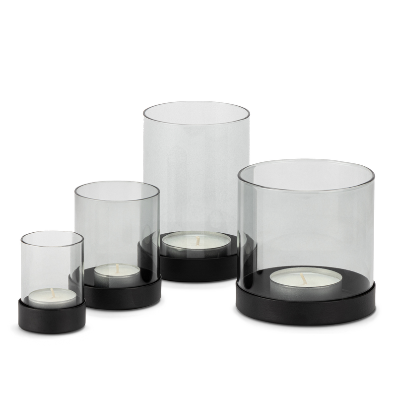 Windlicht 4er Set | Teelichtgläser | Pulverbeschichtetes Metall & verdunkeltes Glas