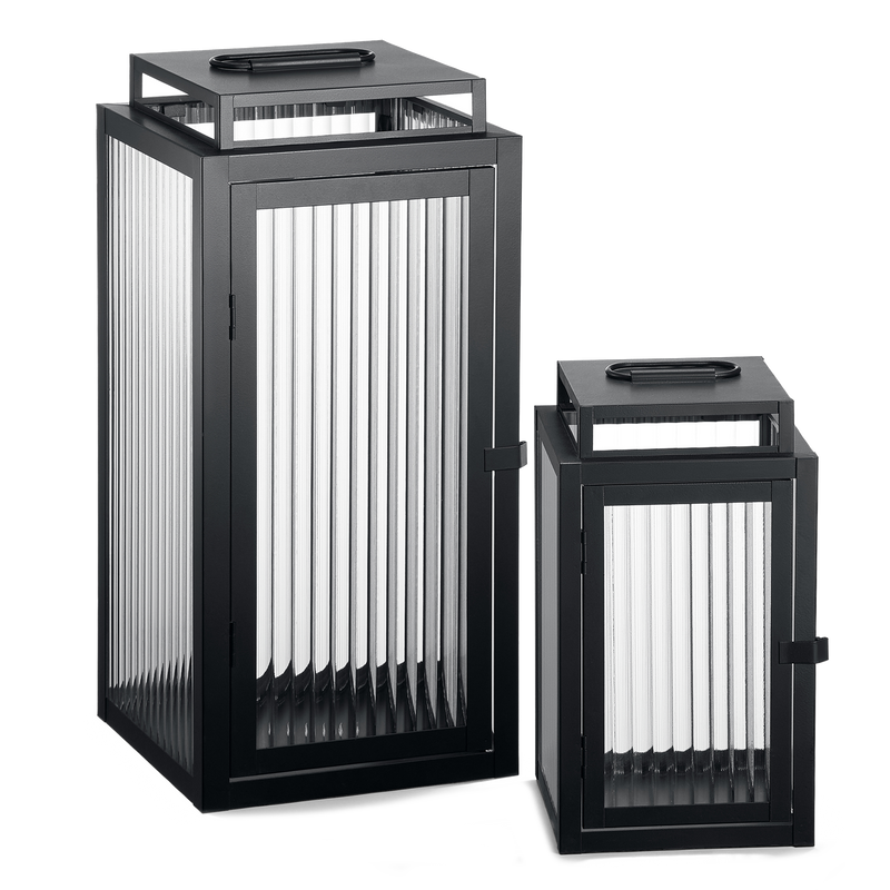 Laternen 2er Set mit geriffeltem Glas