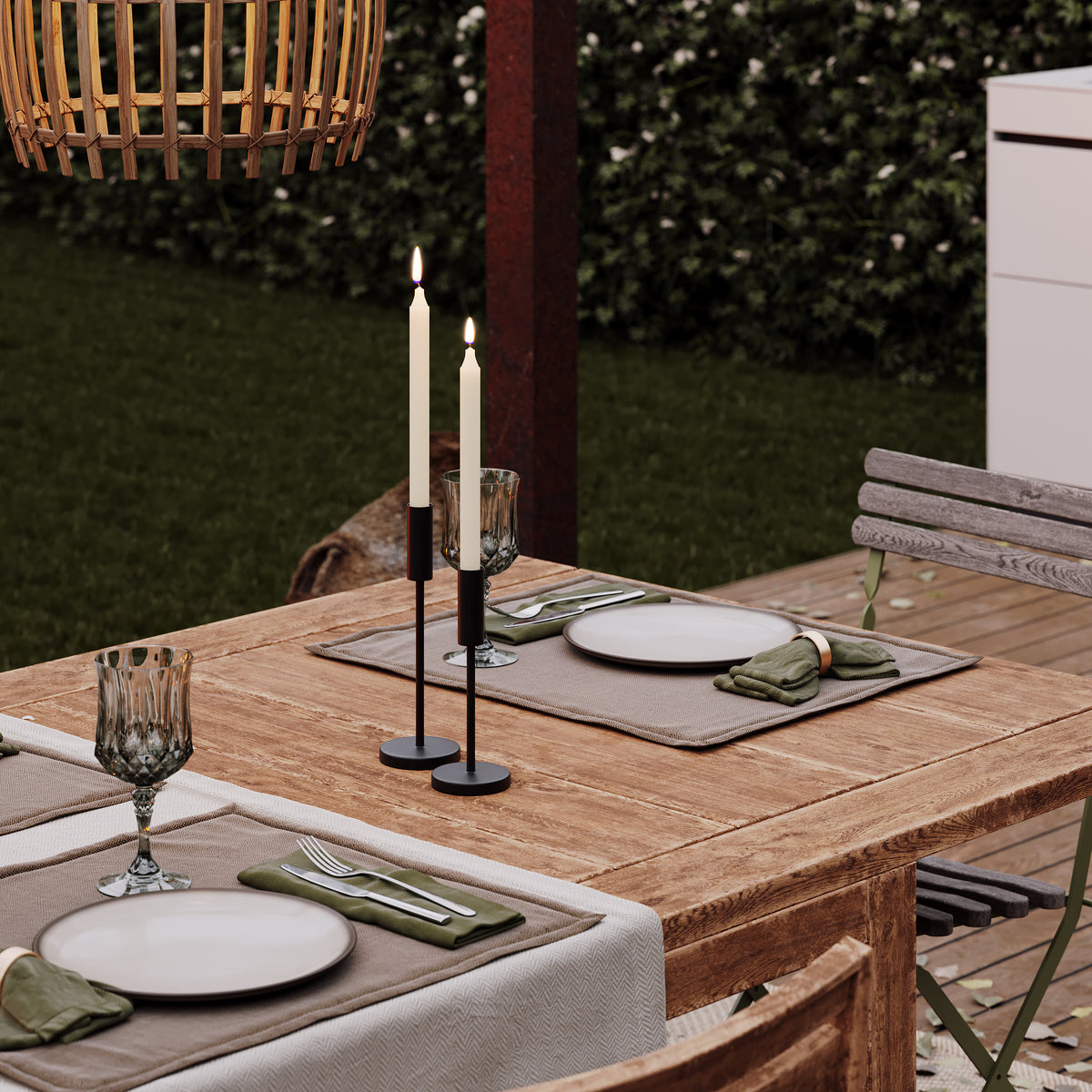 Kerzenhalter 2er Set | Für Stabkerzen und Spitzkerzen (Schwarz)