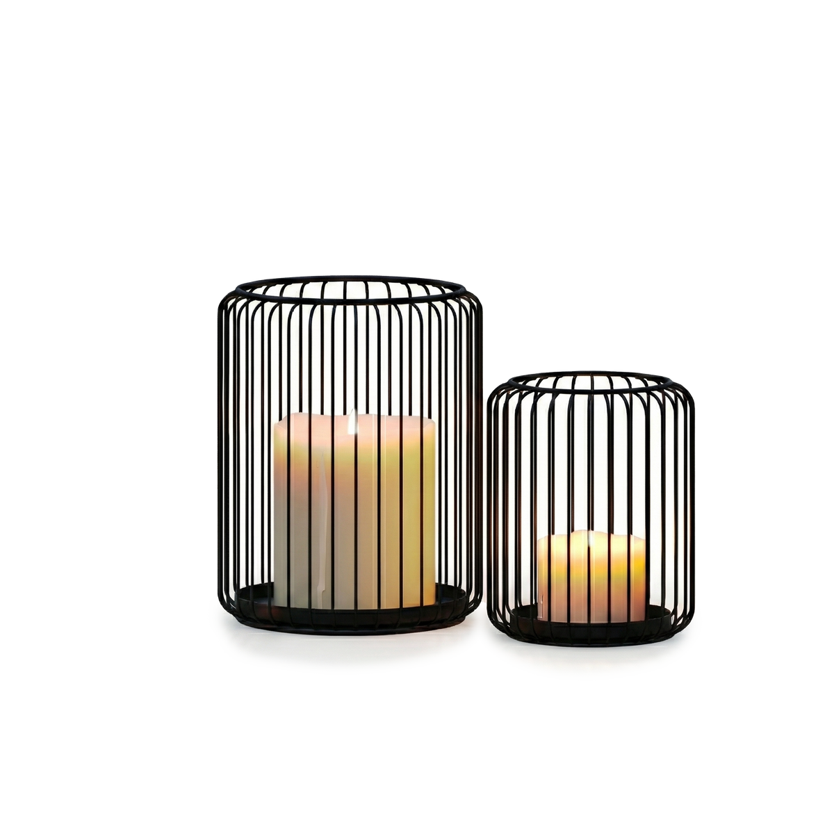 Windlicht 2er Set | Kerzenständer Metall Schwarz